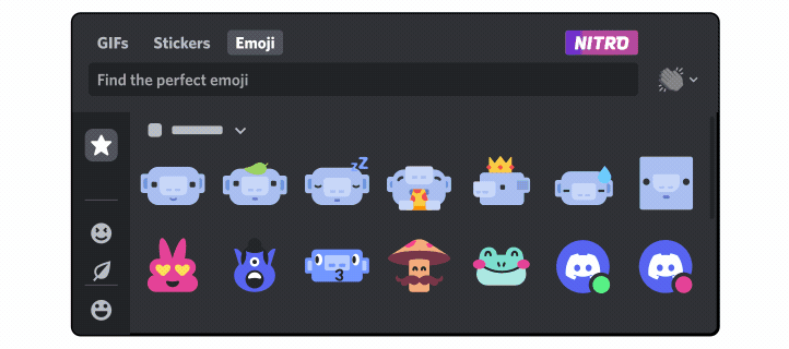 A demonstration of the Custom Emoji Nitro perk. Nitro is letting the user access their emojis from all their servers to use in their conversation.
