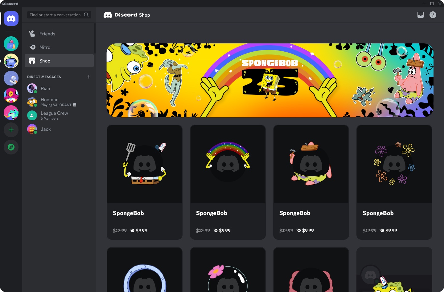A preview of the Shop, with the SpongeBob collection displayed prominently.