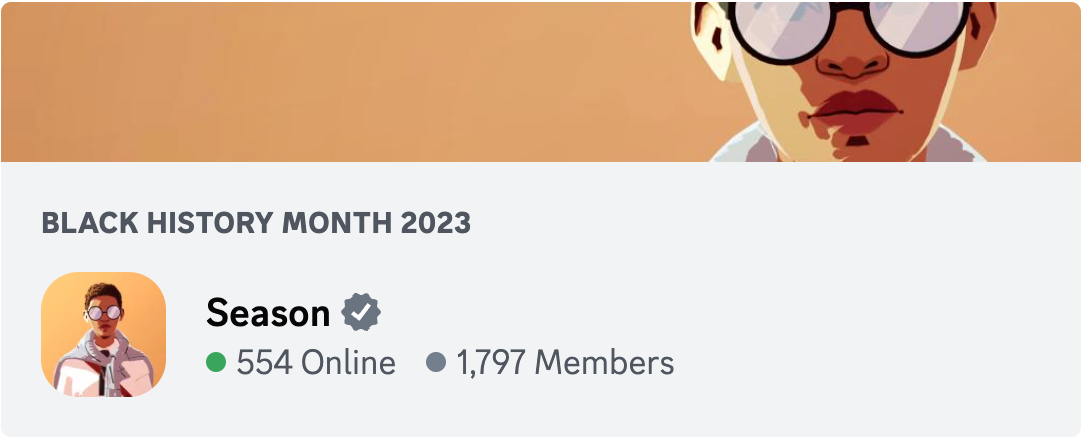 The server icon, name, and banner for the verified “Season” server. ‍