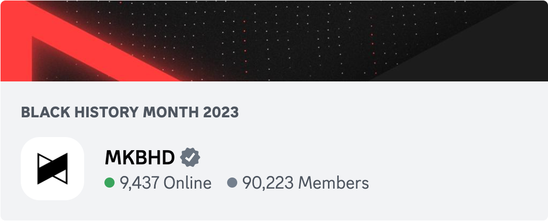 The server icon, name and banner for the verified “MKBHD” server. 