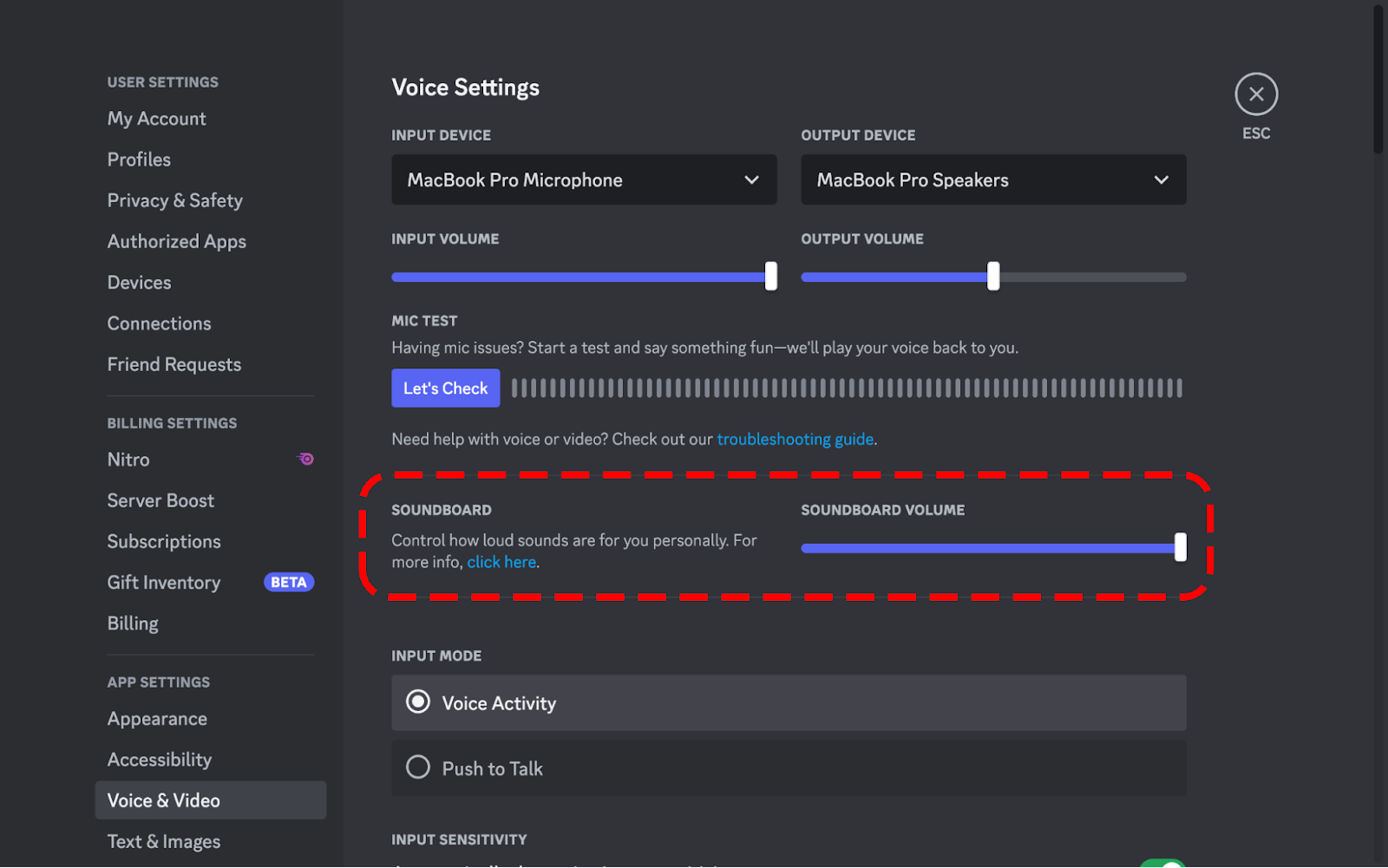 A screenshot of the setting to adjust your personal Soundboard volume.