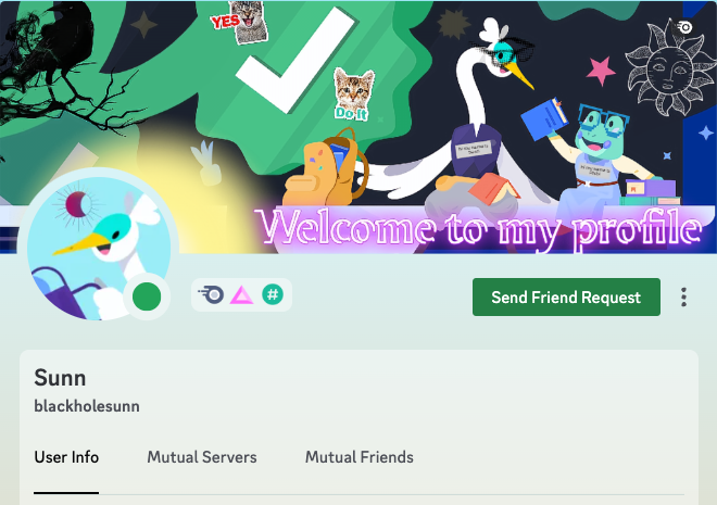 A screenshot of a user’s profile, with the Send Friend Request button prominently displayed. .