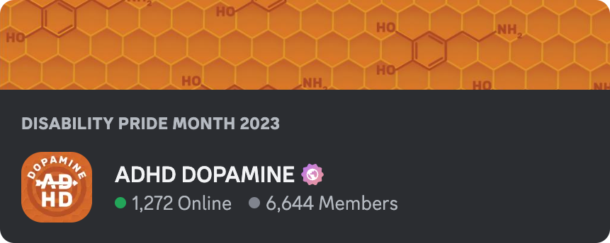 Server invite artwork for the featured server "ADHD Dopamine."