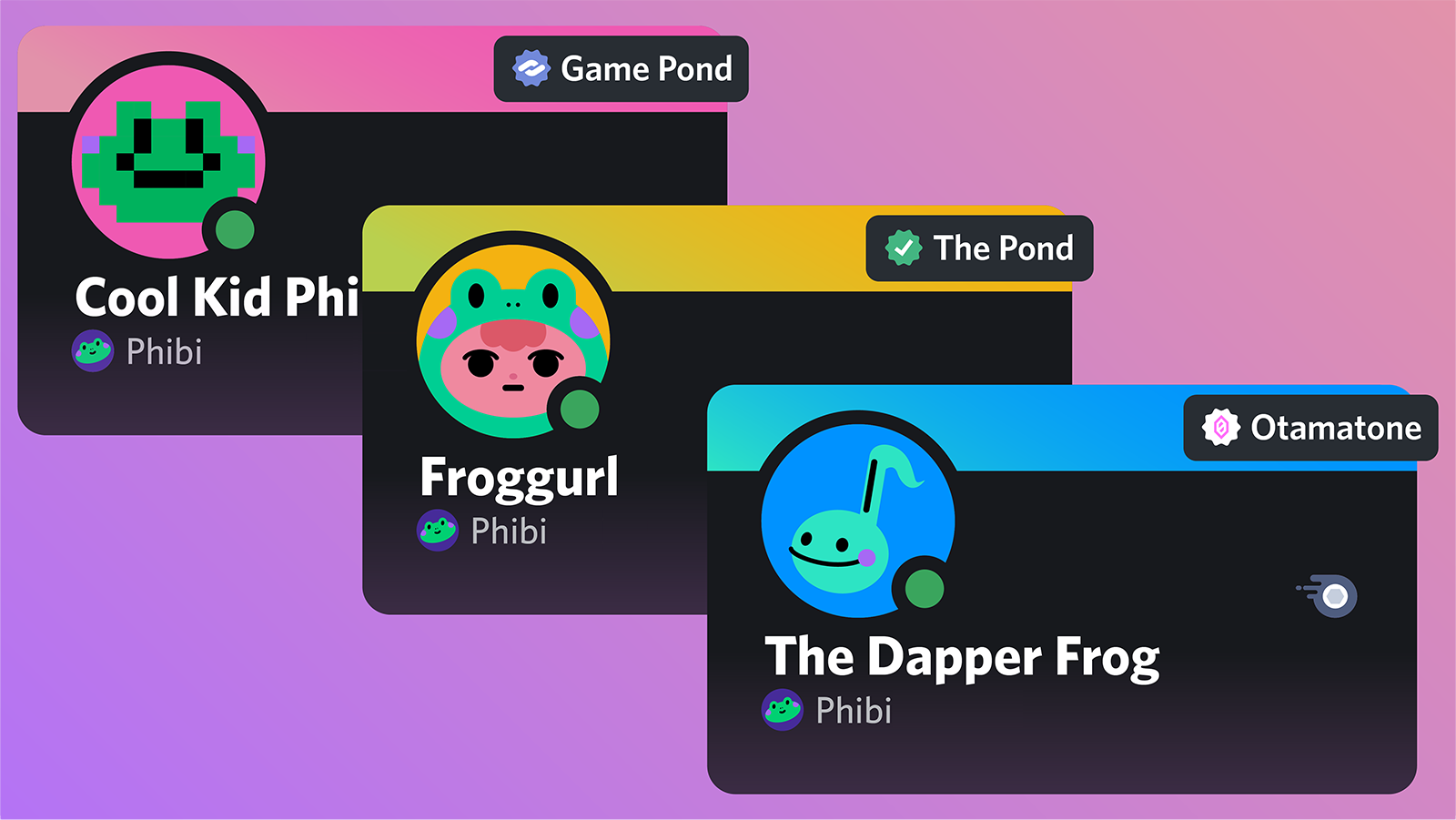 A user named “Phibi” using three different profiles in three different servers.